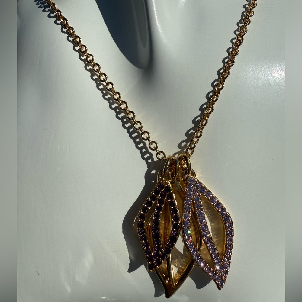 Coach Gold and Purple Leaf Pendant Necklace